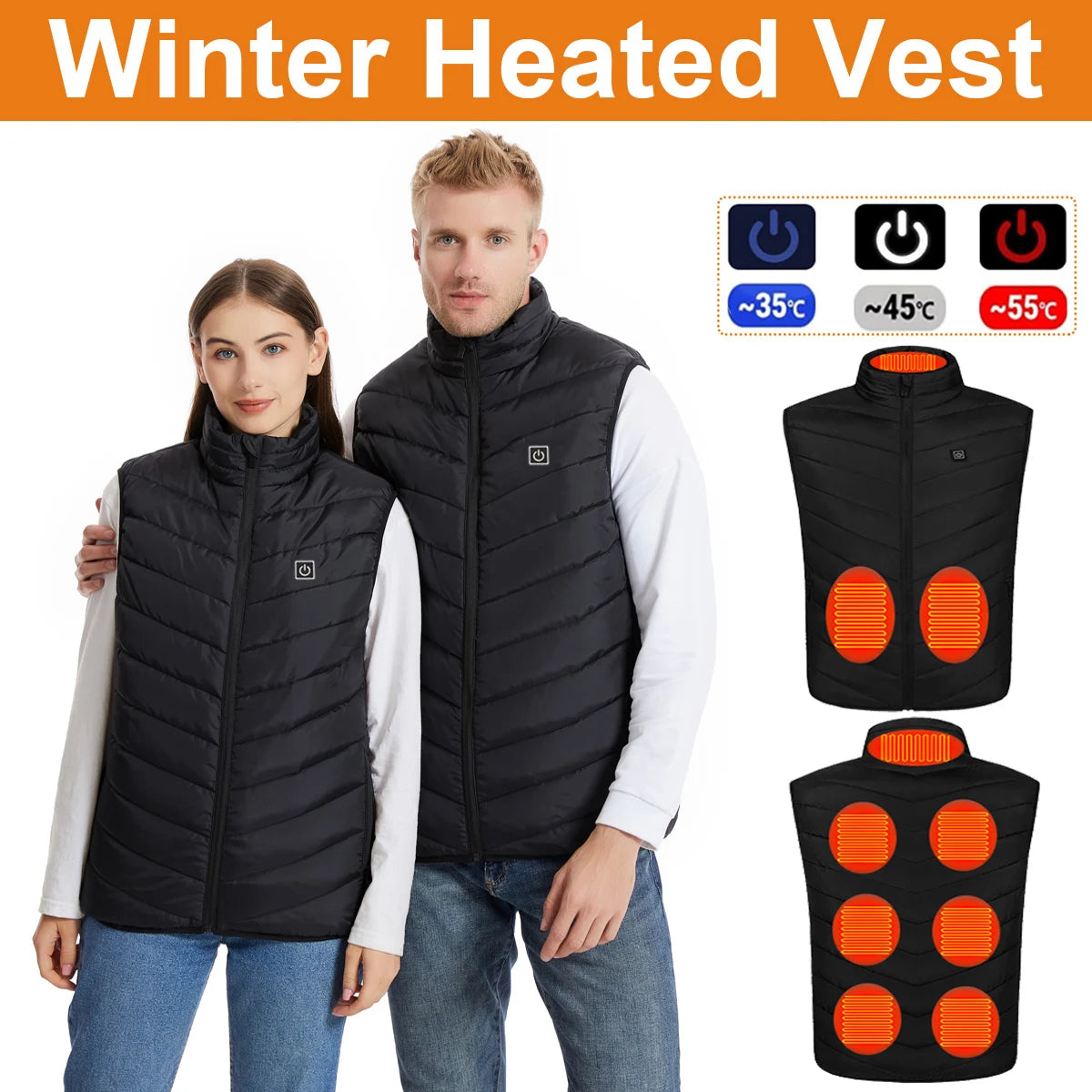 USB Heated Vest for Men & Women – 9 Carbon Fiber Pads, 3 Temperature Levels, Winter Warmer