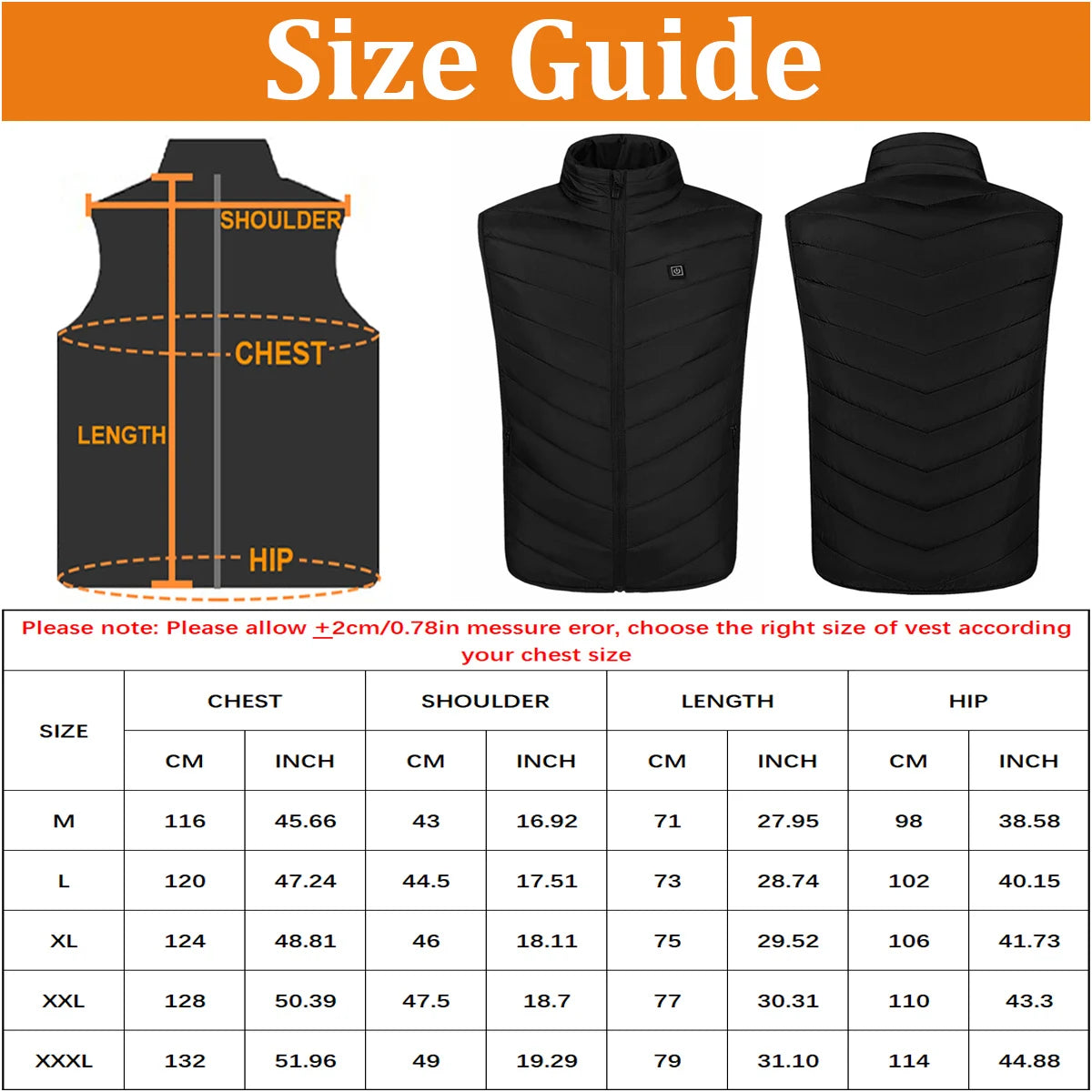 USB Heated Vest for Men & Women – 9 Carbon Fiber Pads, 3 Temperature Levels, Winter Warmer