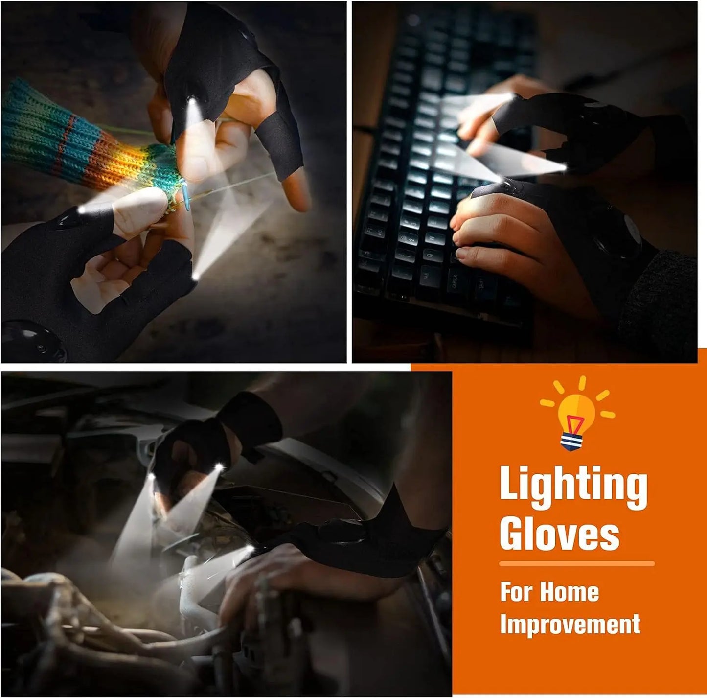 LED Half Finger Glove for Men Women with Flashlight